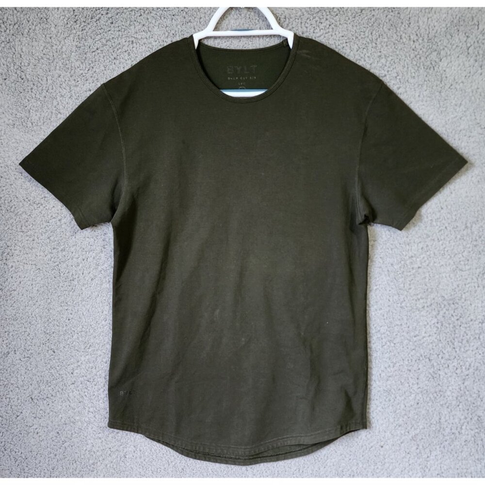 BYLT Men's Size Medium Dark Green Drop Cut S/S Lux Stretch Athletic T Shirt